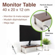 Monitor Table Kaki Stainless Steel Daun HPL Dark Walnut 40 x 20 ...