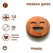 Motif Happy Smiley Tatakan Gelas Kayu Jati