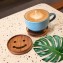 Tatakan Gelas Kayu Motif Emoticon / Wooden Coaster Emoticon dengan Dinding 1