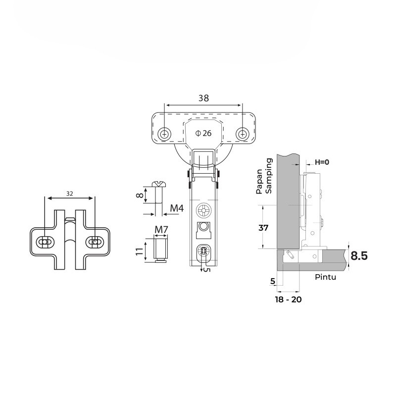 huben-engsel-sendok-mini-dia26mm-slideon-mh0-lurus