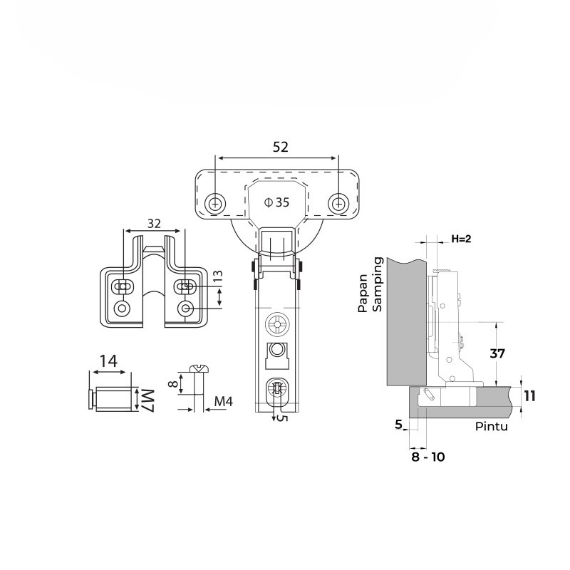 huben-engsel-sendok-slideon-hb8-semi-bungkuk
