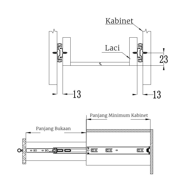 huben-rel-full-extention-slow-motion-bm45-lebar-45mm
