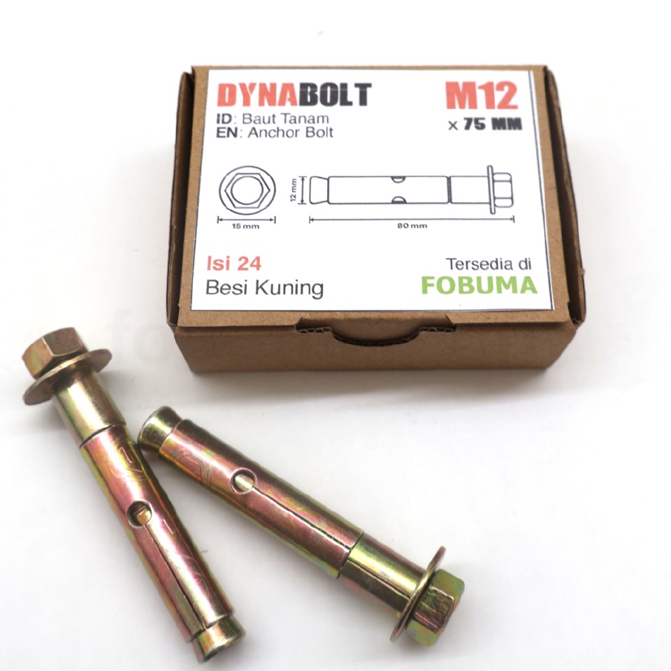 M12 x 75 mm Dynabolt Isi 4 Pcs Besi Kuning 1