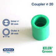 Green Kelen Coupler / Socket / Sock PPR 20 mm
