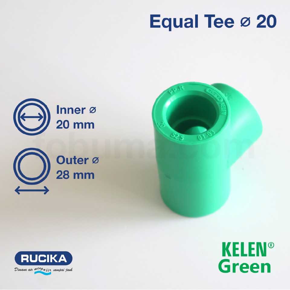 Rucika Green Kelen Equal Tee Fitting PPR 20 mm 1