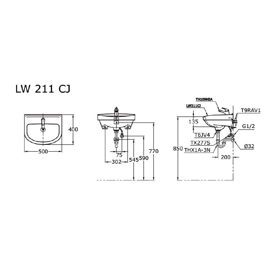TOTO LW211CJ Wall Hung Lavatory / Wastafel 2