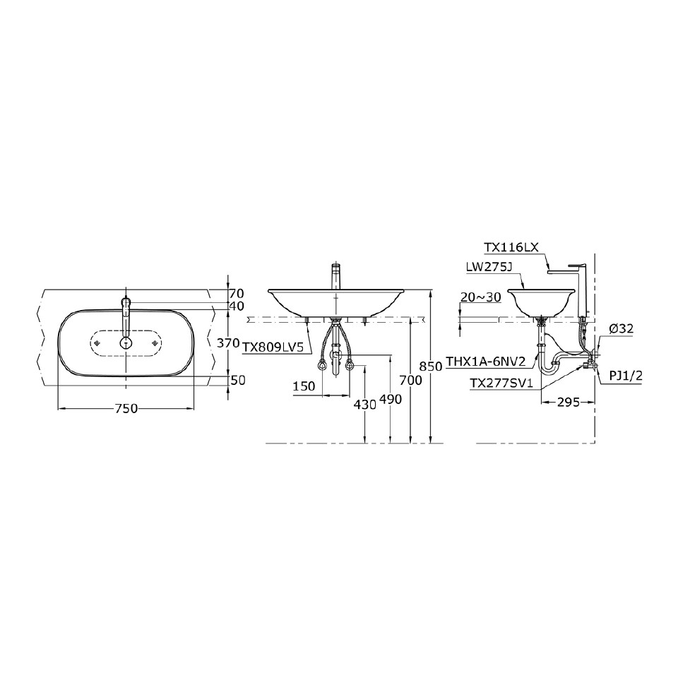 toto-lw275j-console-counter-lavatory-wastafel