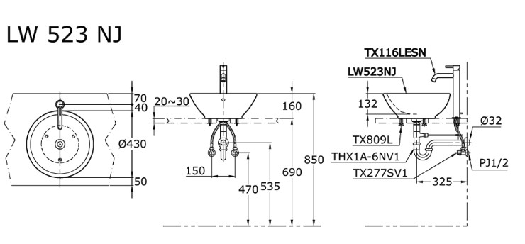 toto-lw523nj-console-counter-lavatory-wastafel