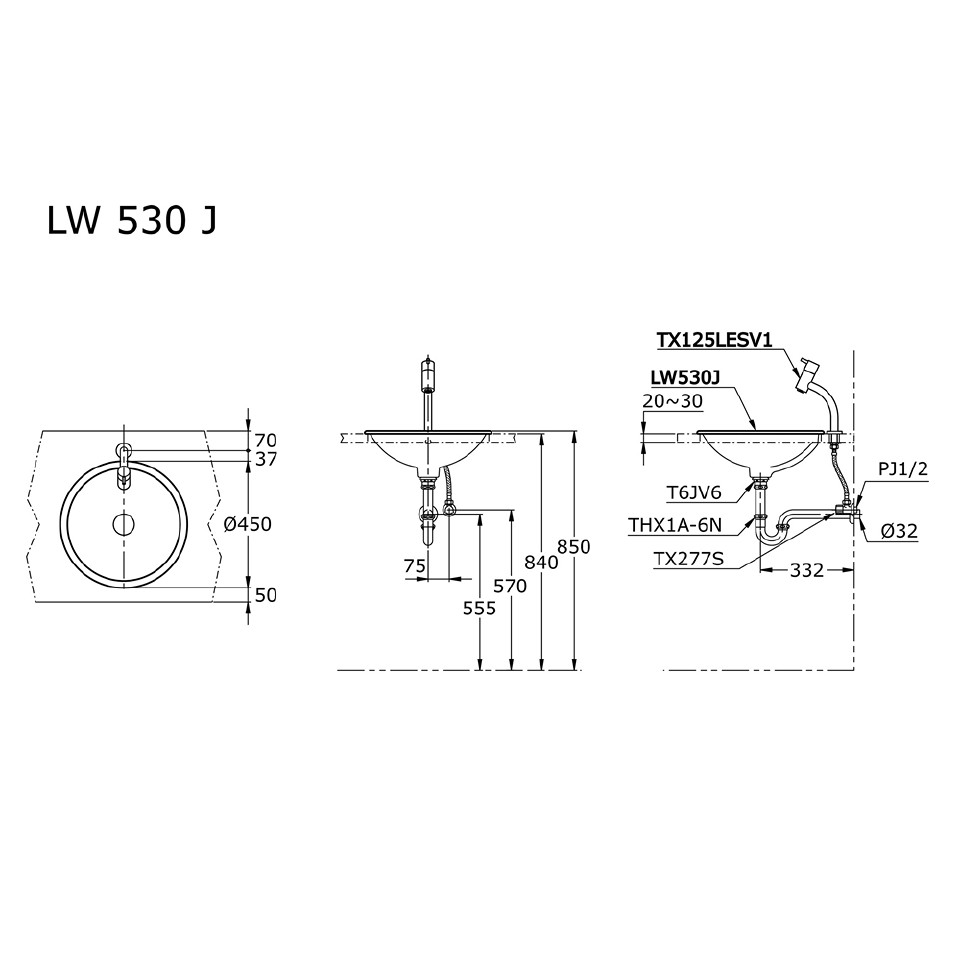 toto-lw530j-self-rimming-lavatory-wastafel