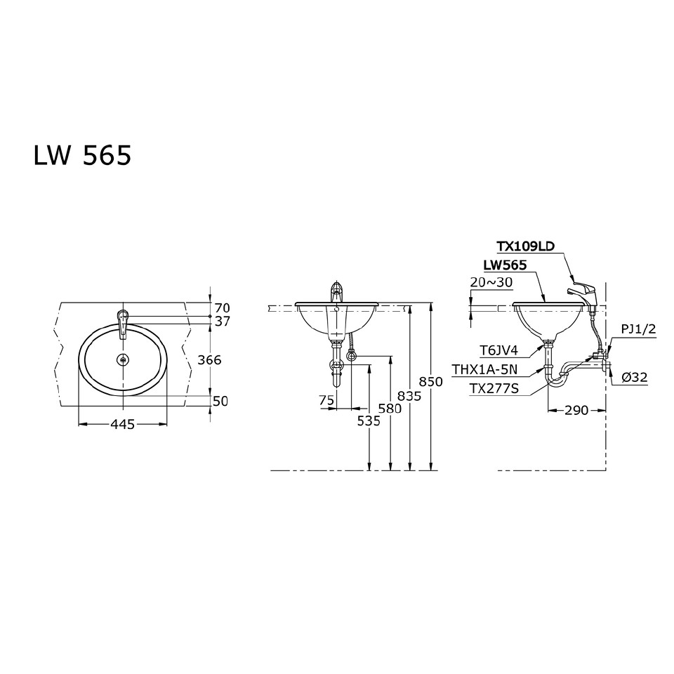 toto-lw565-self-rimming-lavatory-wastafel