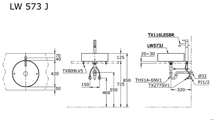 toto-lw573j-console-counter-lavatory-wastafel