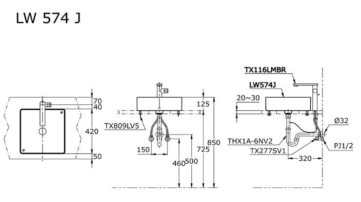 toto-lw574j-console-counter-lavatory-wastafel