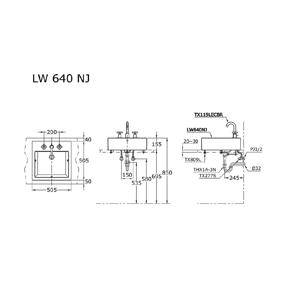 toto-lw640nj-console-counter-lavatory-wastafel