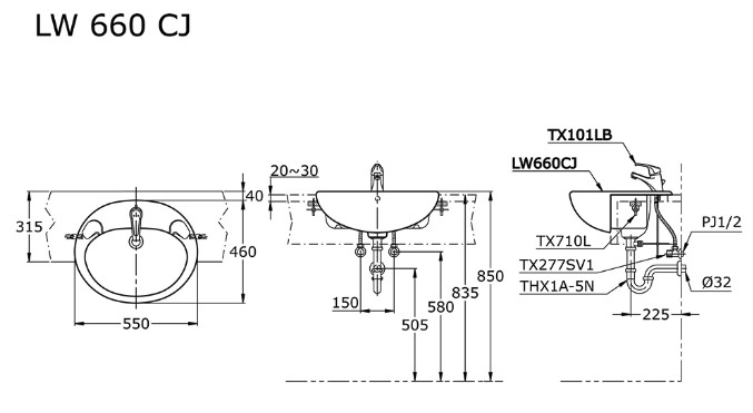 toto-lw660cj-semi-recessed-lavatory-wastafel
