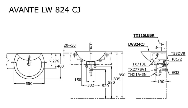 toto-lw824cj-semi-recessed-lavatory-wastafel