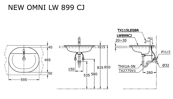 toto-lw899cj-self-rimming-lavatory-wastafel