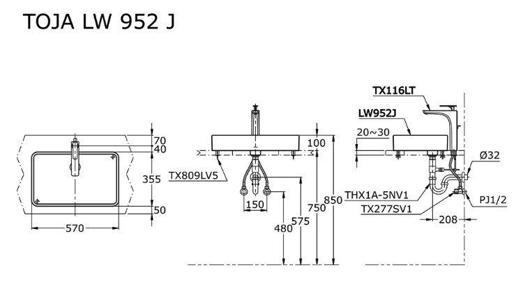 toto-lw952j-console-counter-lavatory-wastafel