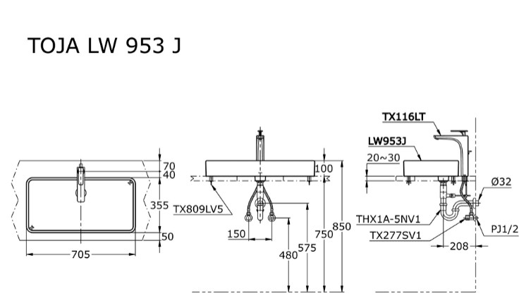 toto-lw953j-console-counter-lavatory-wastafel