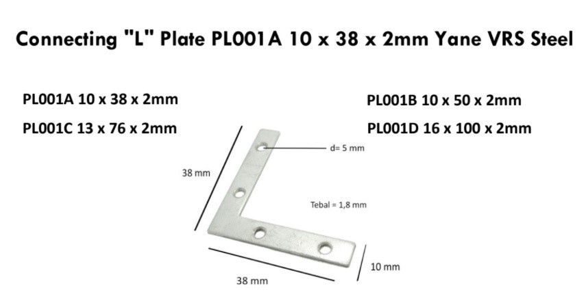 Yane Connecting "L" Plate / Plat Sambungan L PL001C 13 x 76 x 2 mm VRS Steel 5
